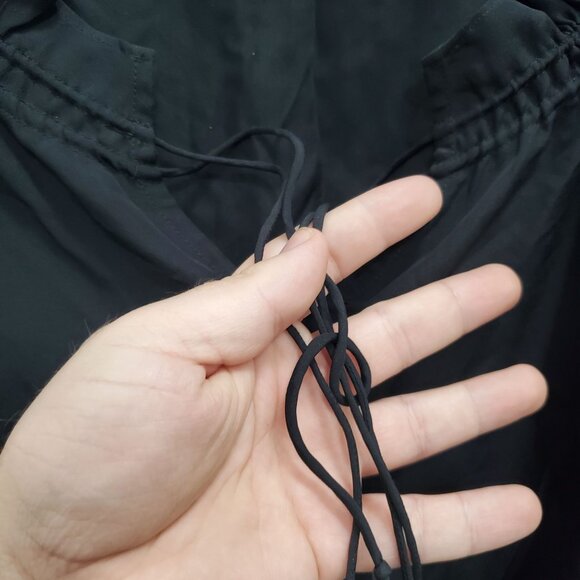 Joie Women's Black Sheer Button‎ Up 3/4 Sleeve Drawstring Neckline Peasant Top S - Picture 2 of 7